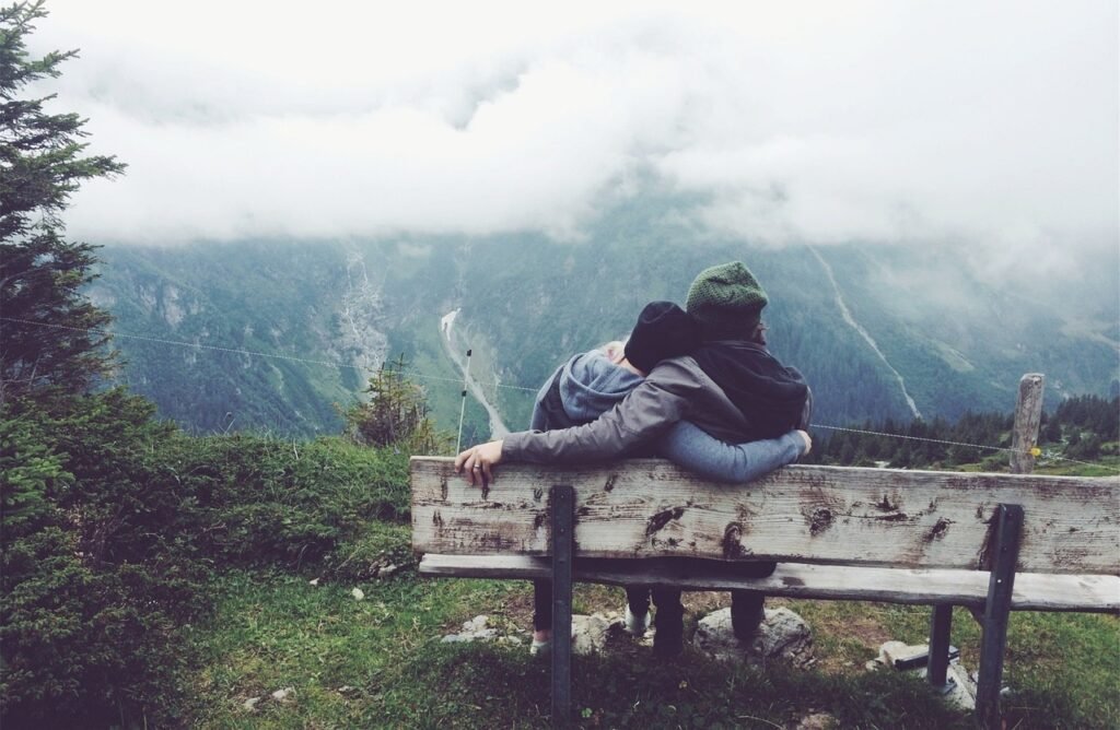 mountain, nature, couples, clouds