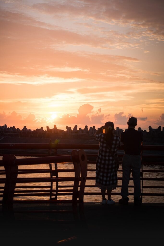 sunrise, taiwan, hualien, nature, breakwater, view, couples